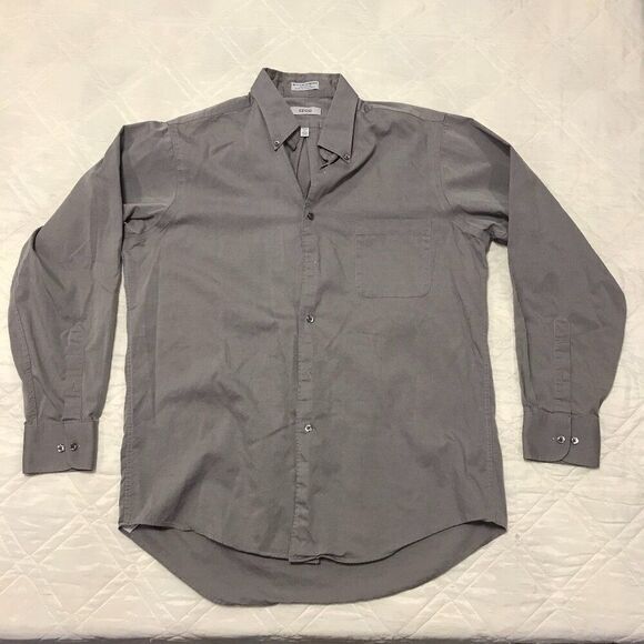 Izod‎ 80's 2-Ply Pinpoint 100% cotton gray long sleeve dress shirt Large - Picture 1 of 4